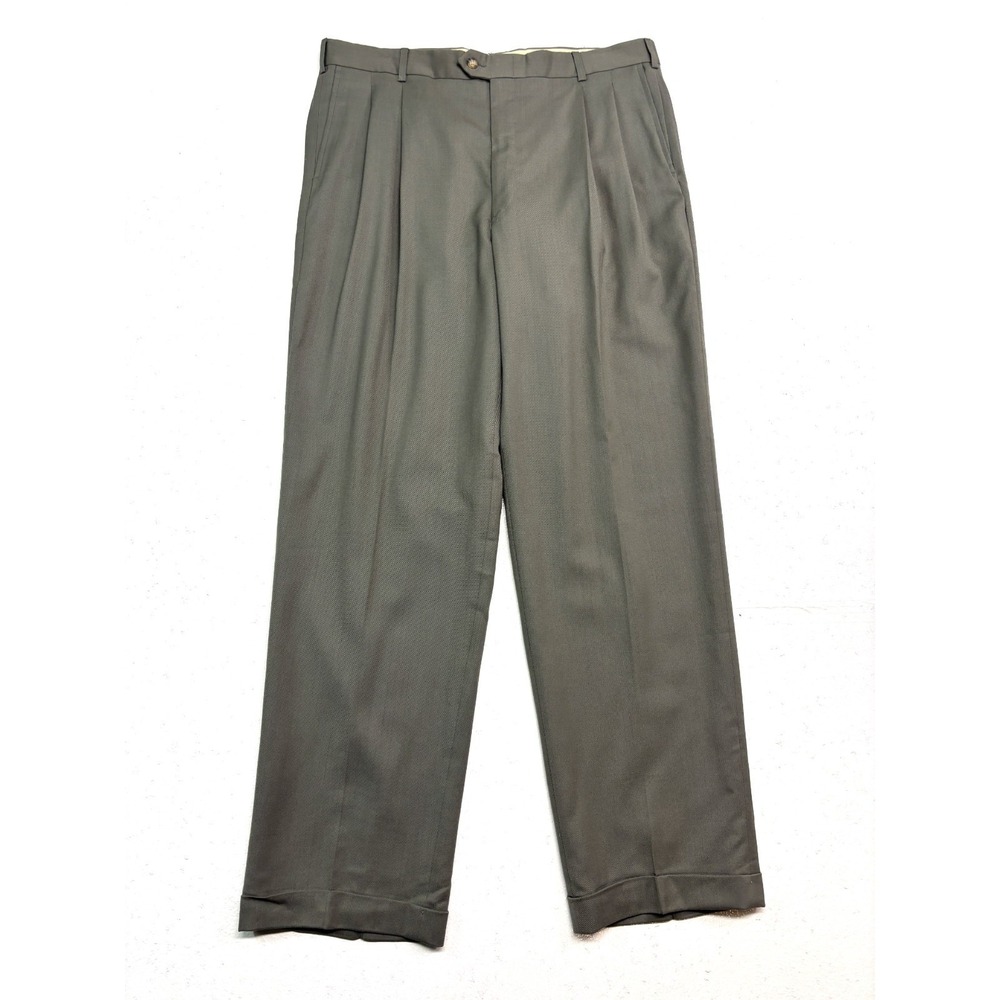 Lord Taylor 36x32 Olive Pleated Dress Suit Pants Worsted Wool USA Trouser Cuffed